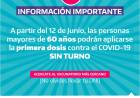 La vacunación sin turno se ampliará a mayores de 60 años