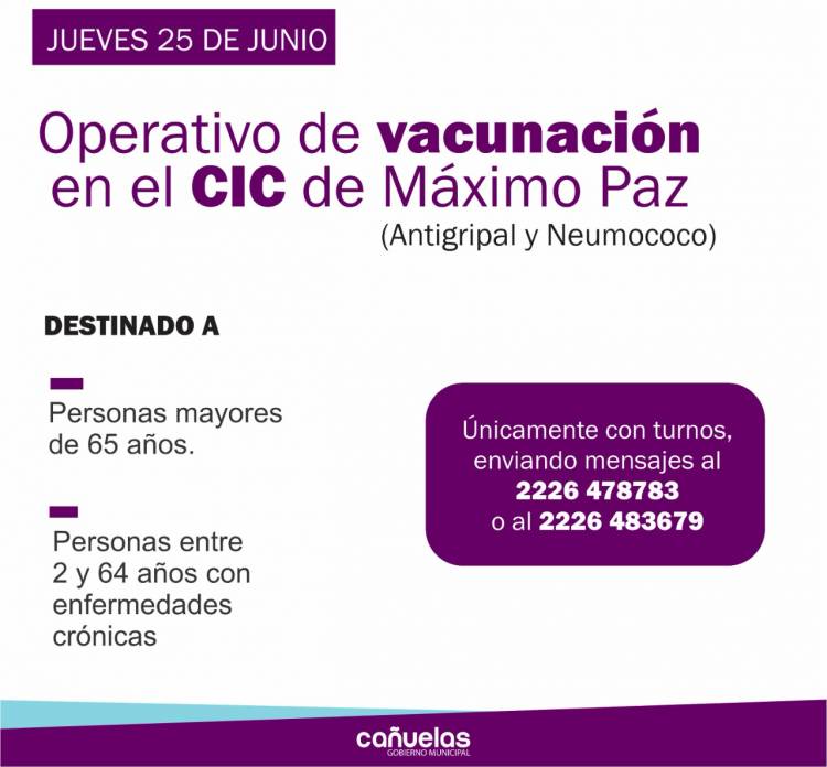 El jueves llega a Máximo Paz el Operativo de vacunación