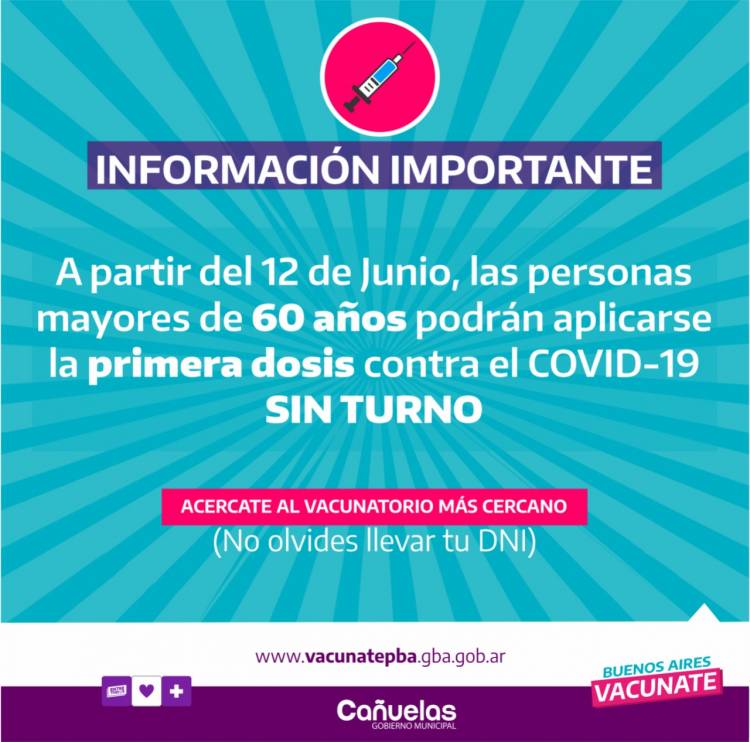 La vacunación sin turno se ampliará a mayores de 60 años