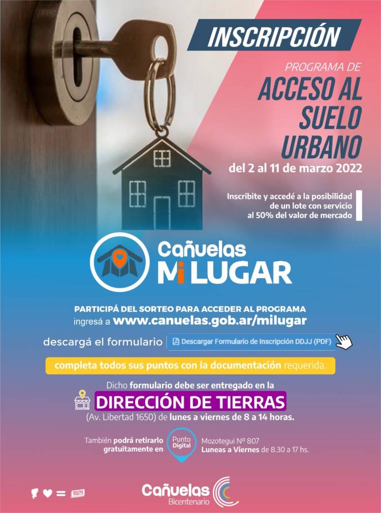 El miércoles comienza la inscripción al programa “Cañuelas, mi lugar”